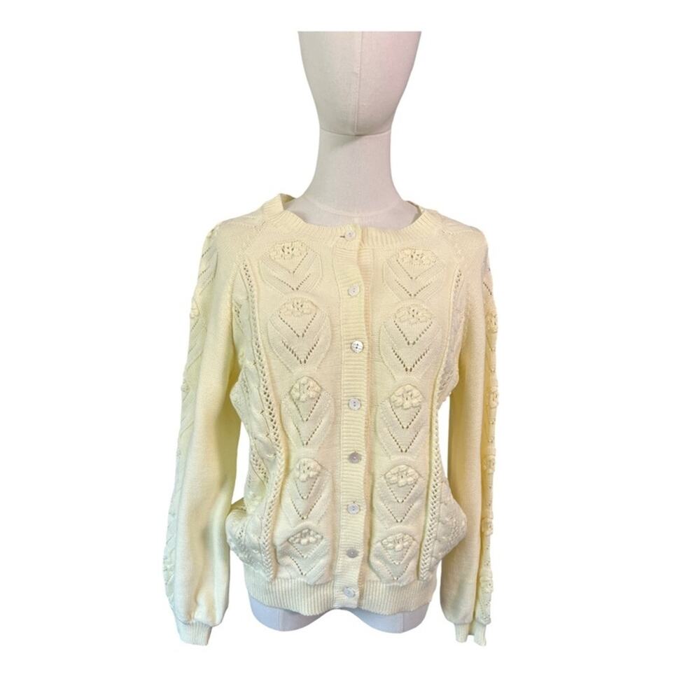 FRNCH Paris Adjia Crème Sweater 100% Cotton Textured Open Knit Cardigan Small